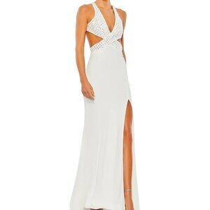 Mac Duggal 12336 Sleveless V Neck Jersey Gown White Special Occasions Size 10